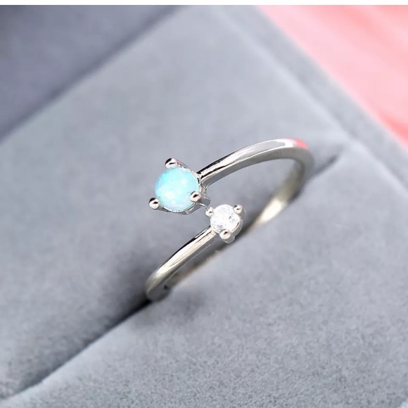 925 Sterling Silver Opal Cubic Zirconia Open Ring - Picture 3 of 8